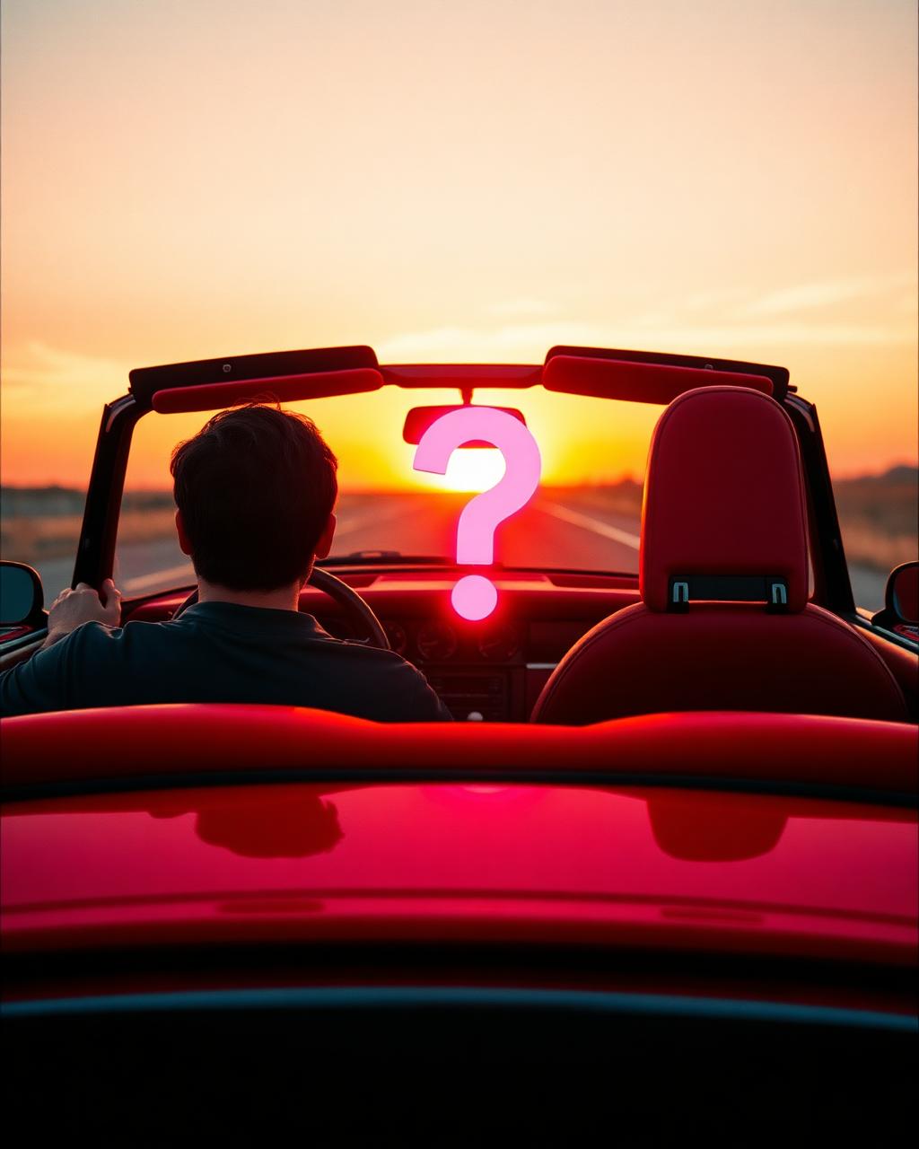 Porsche décapotable rouge au coucher du soleil au bord d'un lac